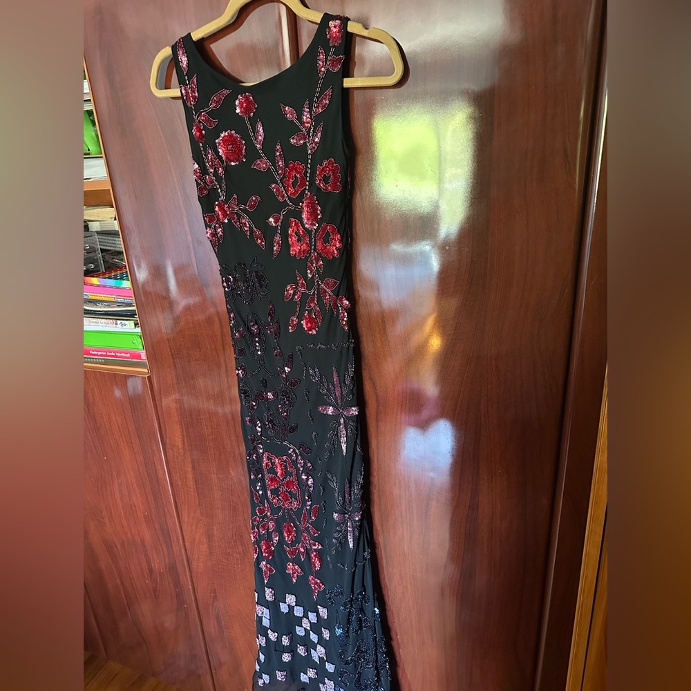 Floral Embroidered Black Dress with sequins and beads Anne French Couture